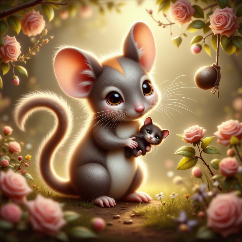 Whimsical Grey Rat with Vibrant Orange Stripe