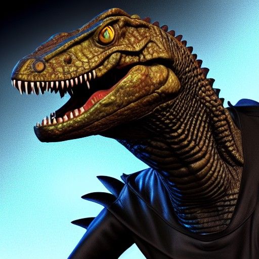 Humanoid T-Rex in Leather Jacket: Realistic 3D Portrait