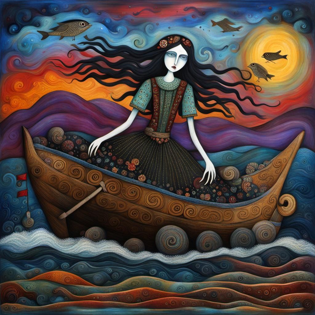 Charon Ferries a Soul to the Underworld in Folk Art