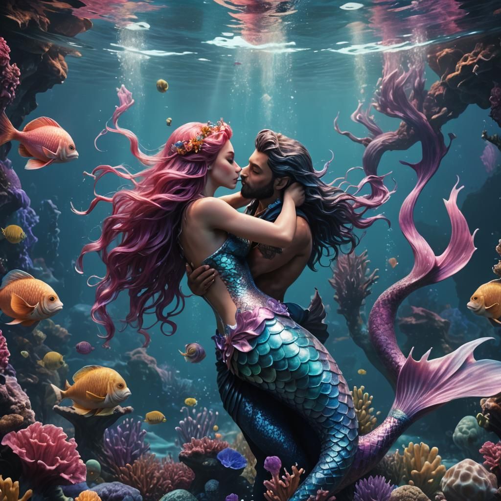 Underwater Kiss: A Mermaid and Triton Love Story