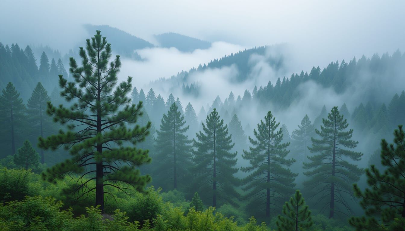 Foggy Ponderosa Pines in Prescott National Forest