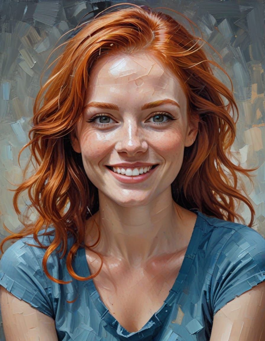Vibrant Redhead in Palette Knife Painting