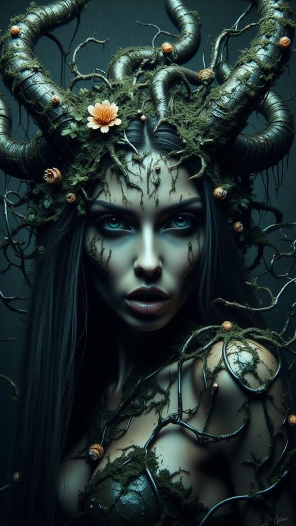 Dark Fantasy Forest Dryad Portrait as Digital Painting