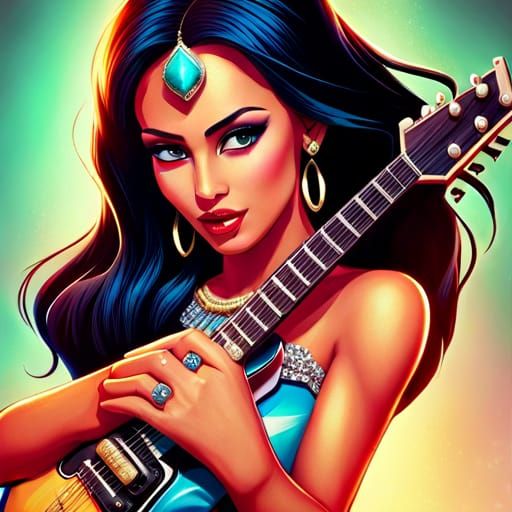 Princess Jasmine Rocks Out on Electric Guitar