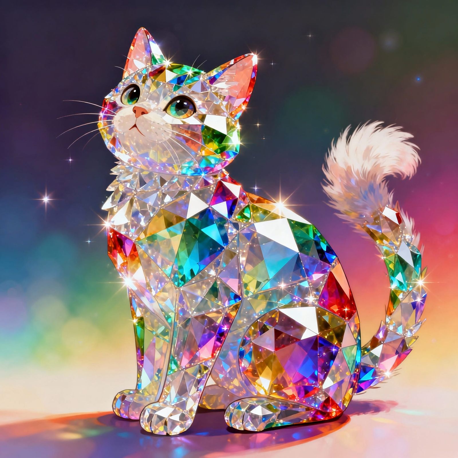 Rainbow Gemstone Cat Art