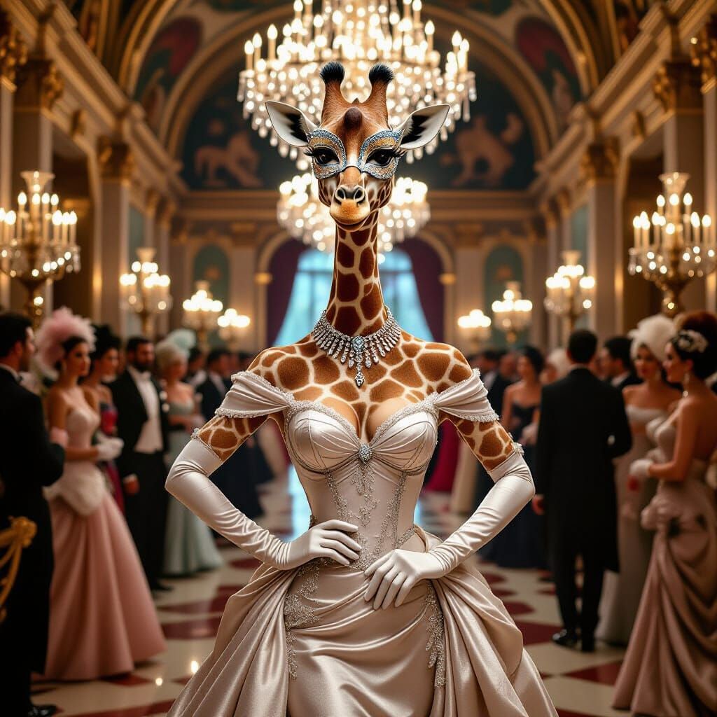 Glamorous Giraffe at Masquerade Ball, Erté Style