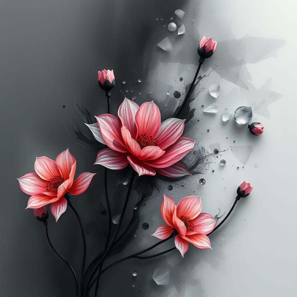 Abstract Charcoal Flower Blooms Art