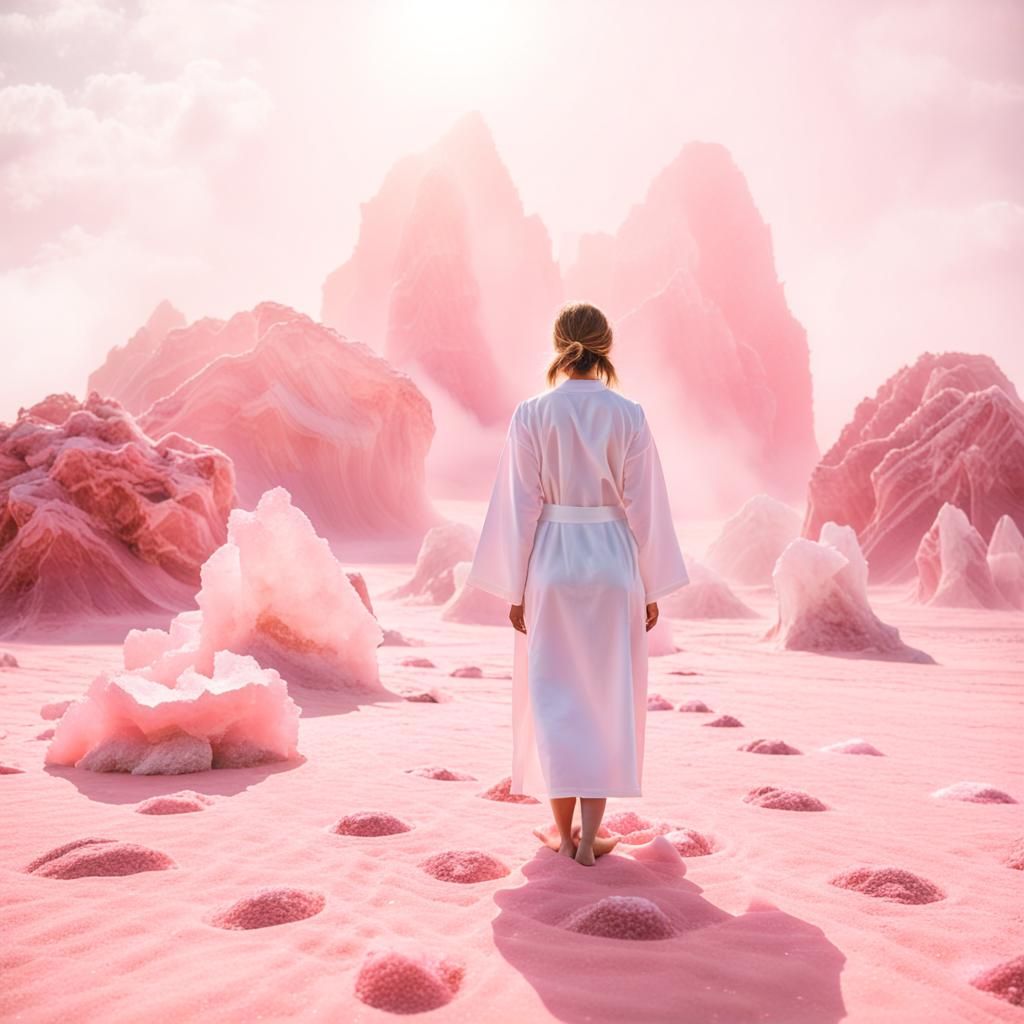 Rose Quartz Woman in Divine Pink Landscape