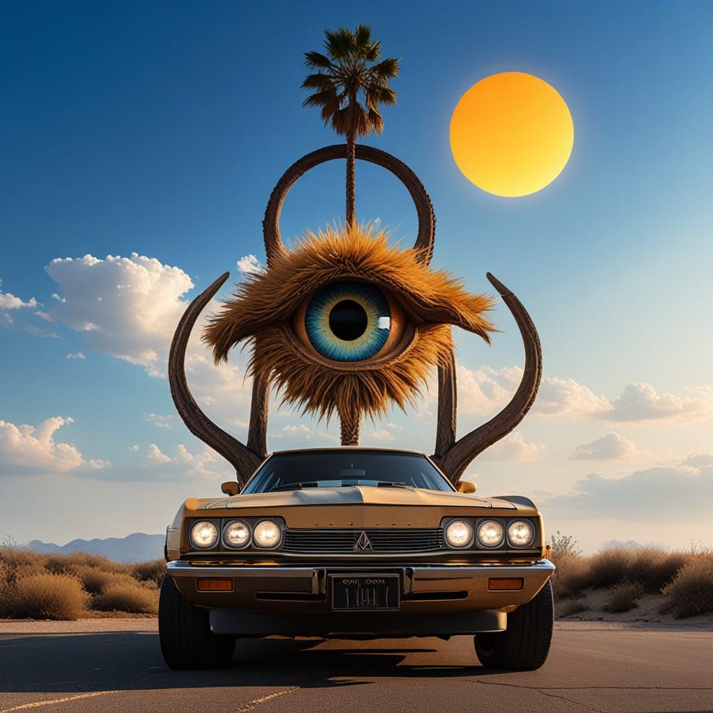 A Cyclops in Fierce Posture, Set Against a Cobalt Blue Sky