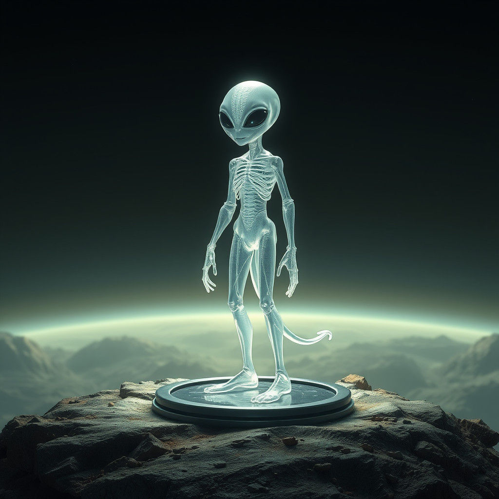 Translucent Alien on Metal Plate, Sun Ray Planet