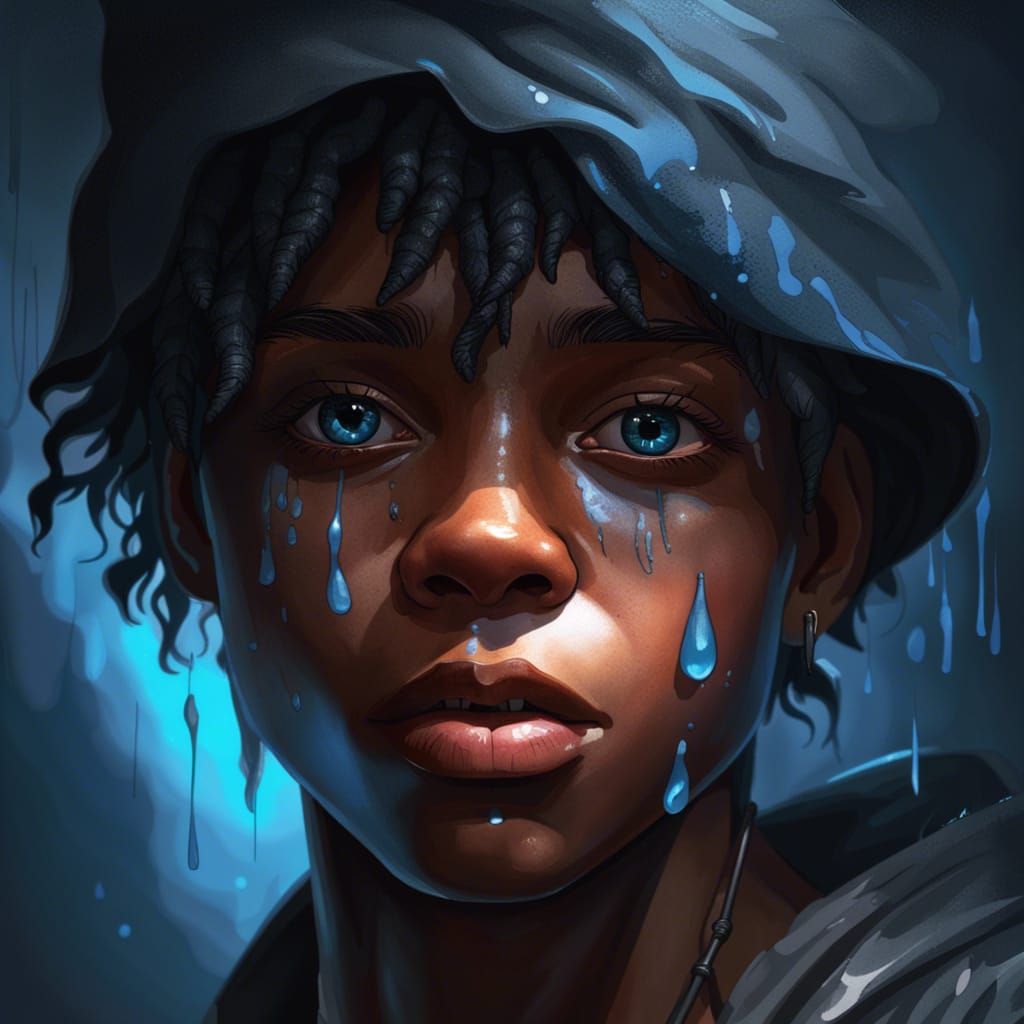 Photorealistic Portrait of a Young Person with Tears