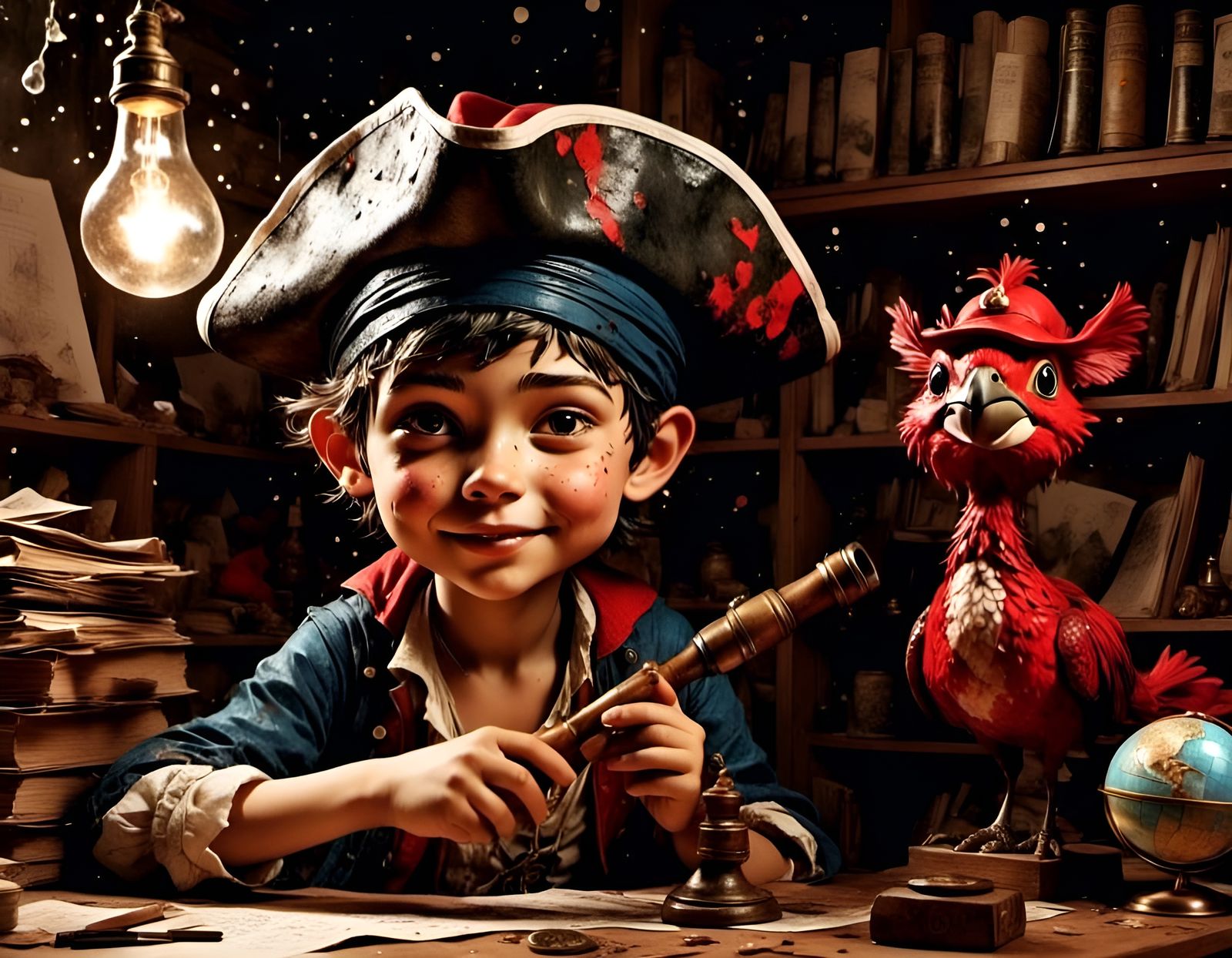 Charming Pirate Boy in Dark Children's Room