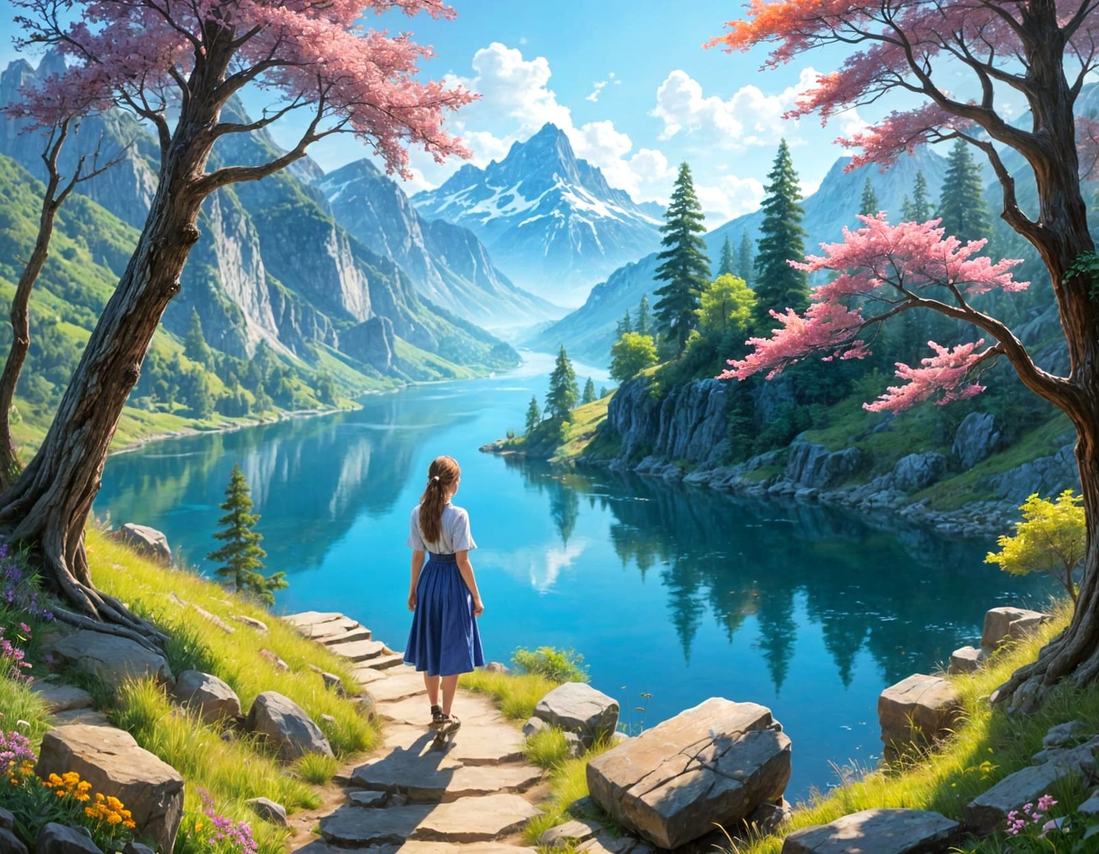 Luminous Lakeside Moment in Vibrant Impressionist Style