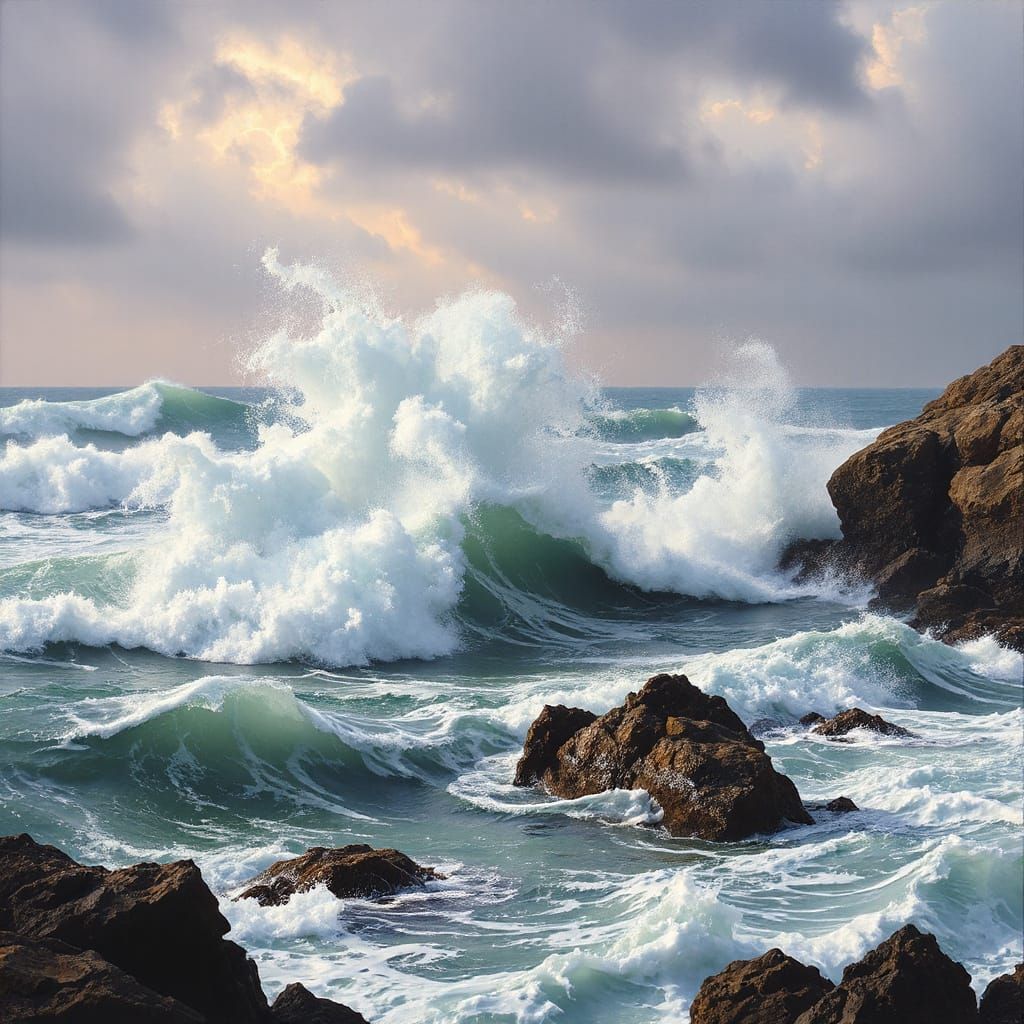 Turbulent Ocean Waves in Dramatic Seascapes