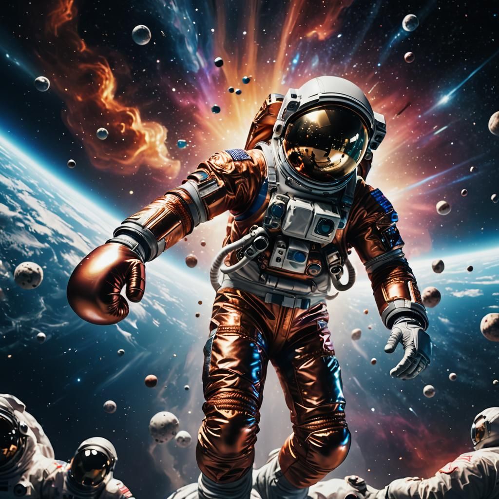 Astronaut with Boxing Gloves in Space
