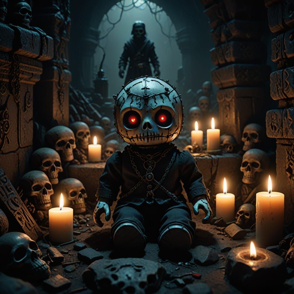 Ethereal Voodoo Doll in Dark, Gothic Cavern
