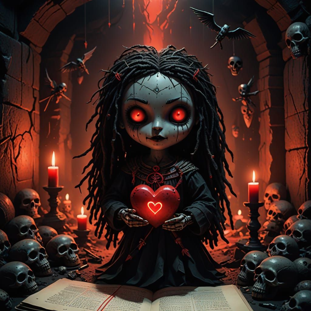 Mystical Voodoo Doll in Dark Fantasy Cavern