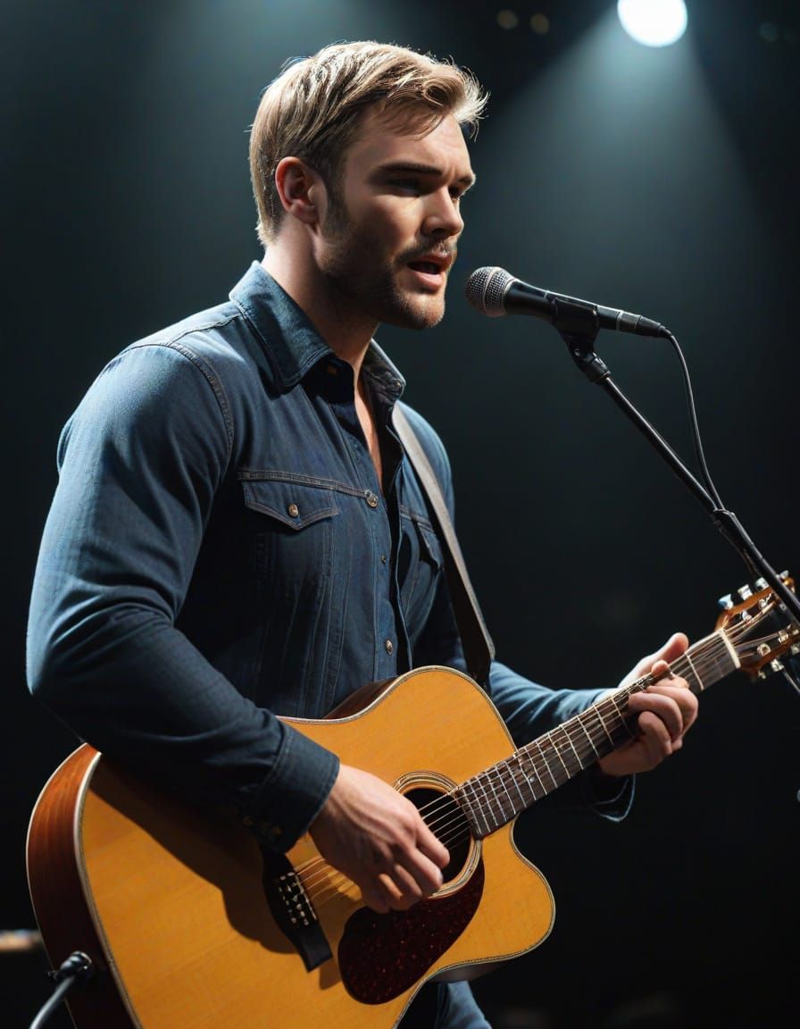 Country Singer Performs on Stage with Guitar