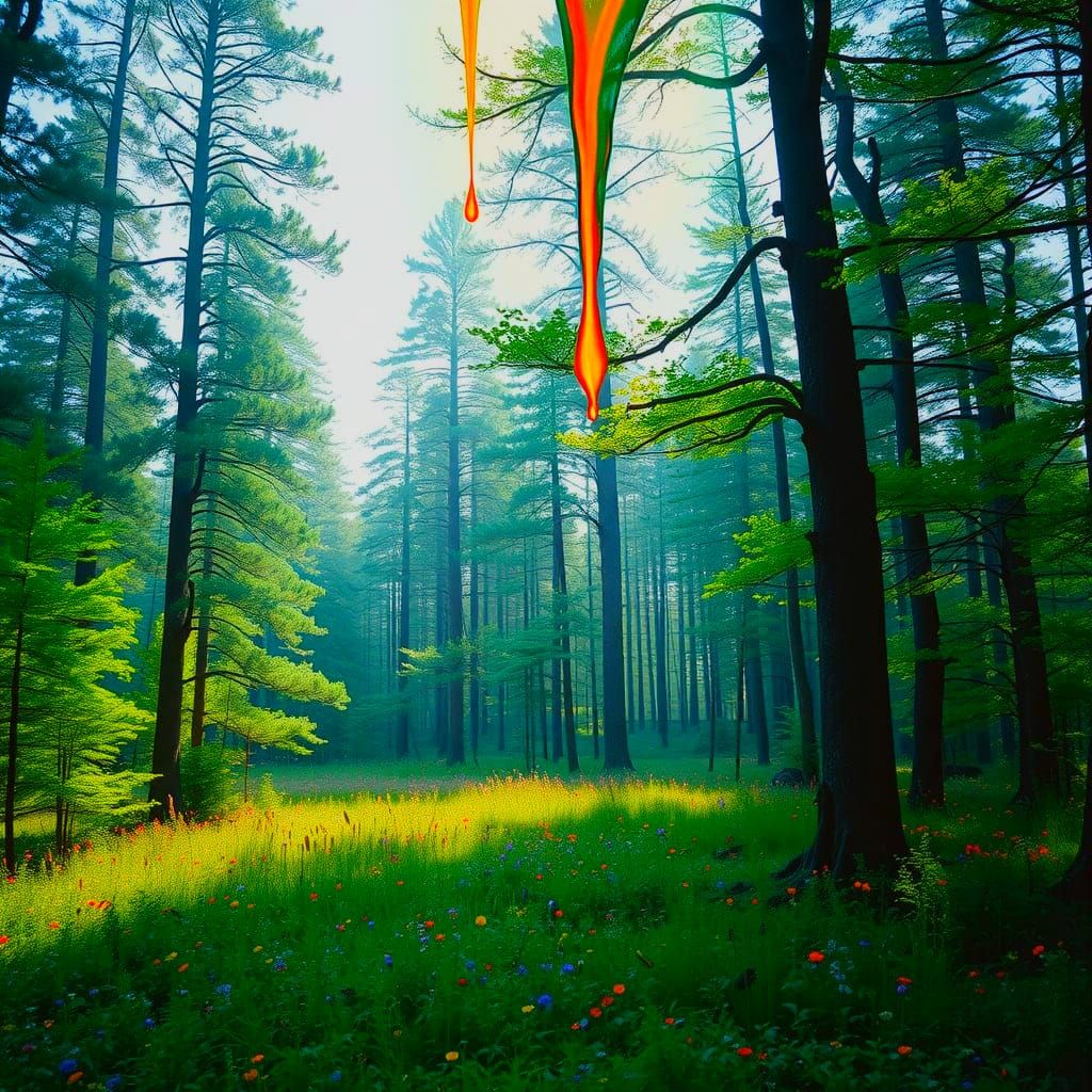 Vibrant Forest Drenched in Neon Colors