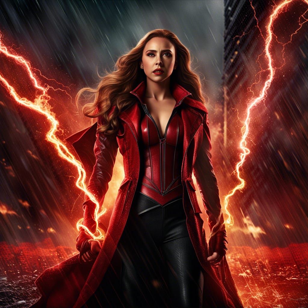 Hyperrealistic Portrait of Scarlett Witch with Fire