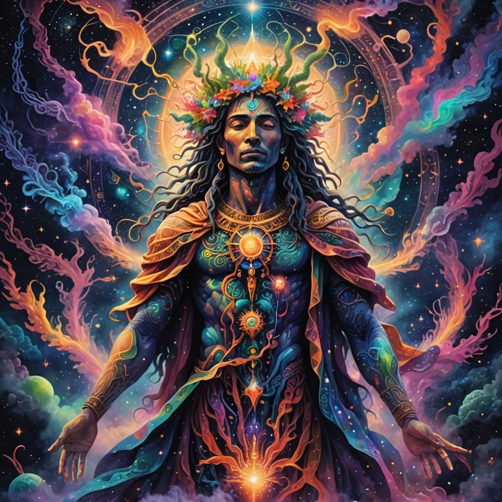 Astral Cosmic Figure in Psychedelic Dreamscape