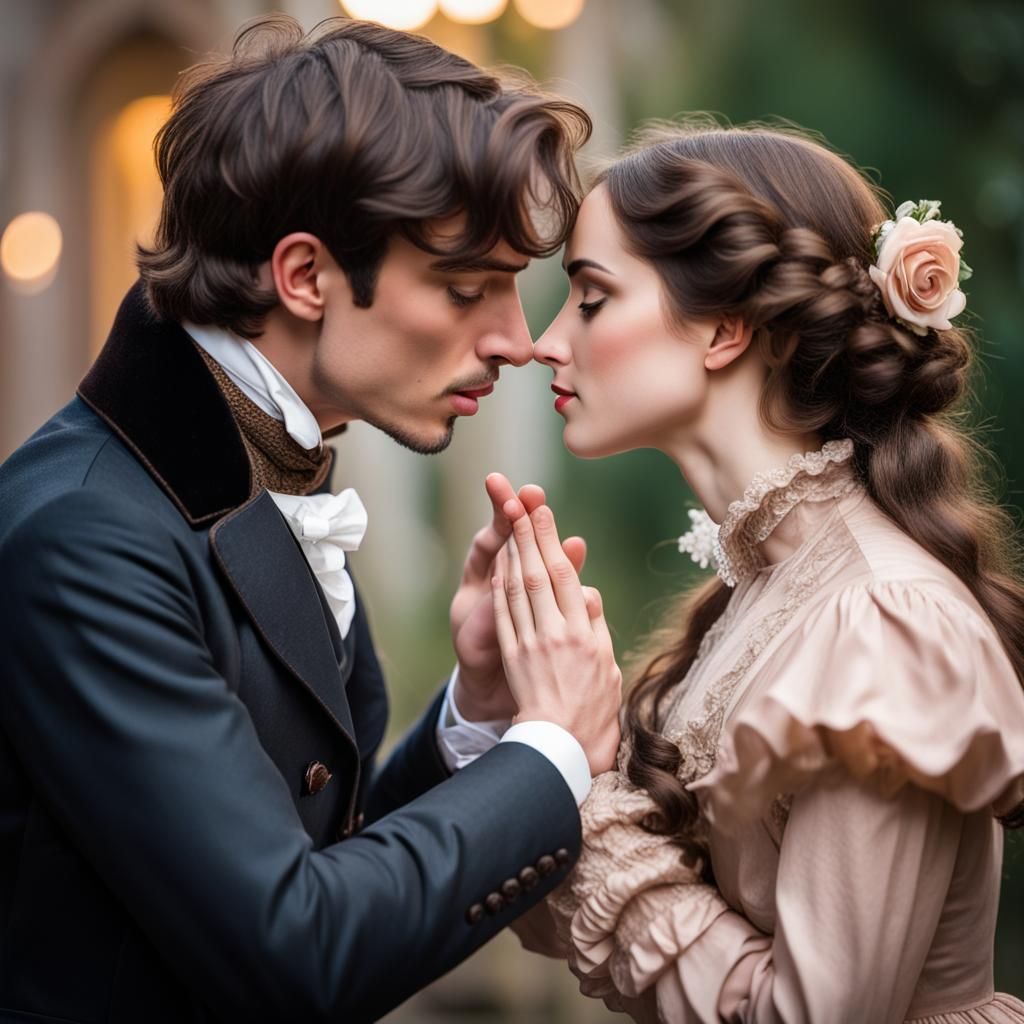 Victorian Romance: A Kiss Captured in Natural Light
