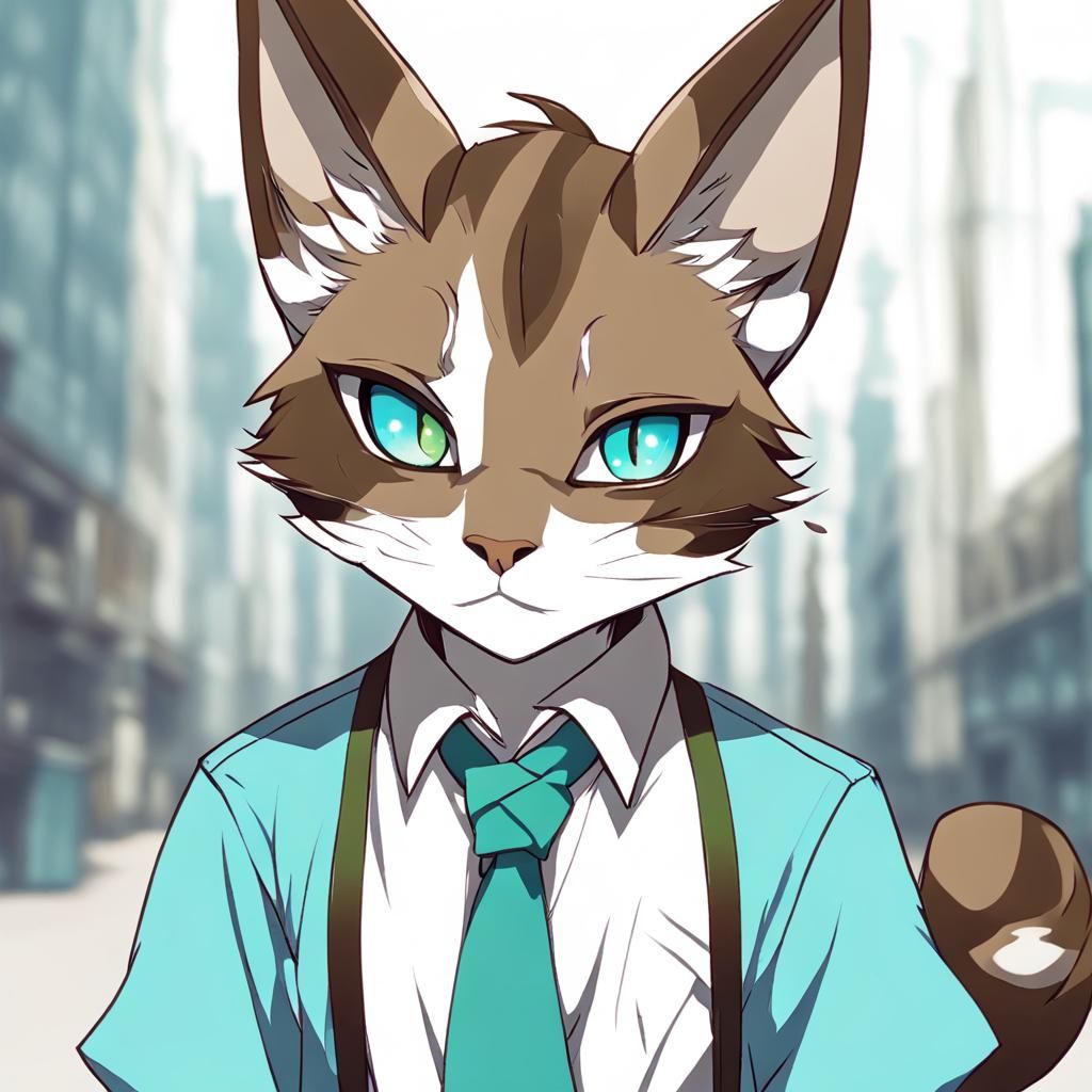 Cute Tabaxi Character with Lively Expression in Anime Style