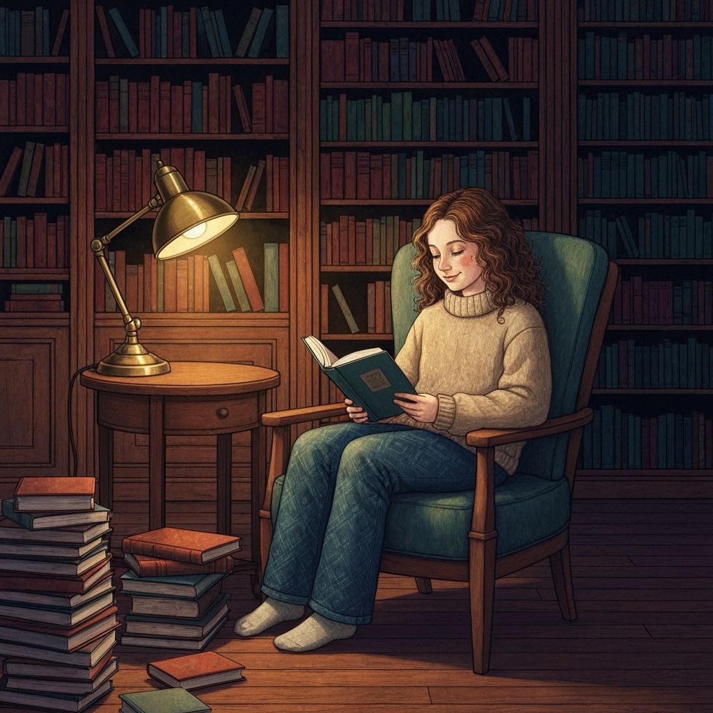 Girl Reading in Art Deco Armchair, Contemporary Illustration