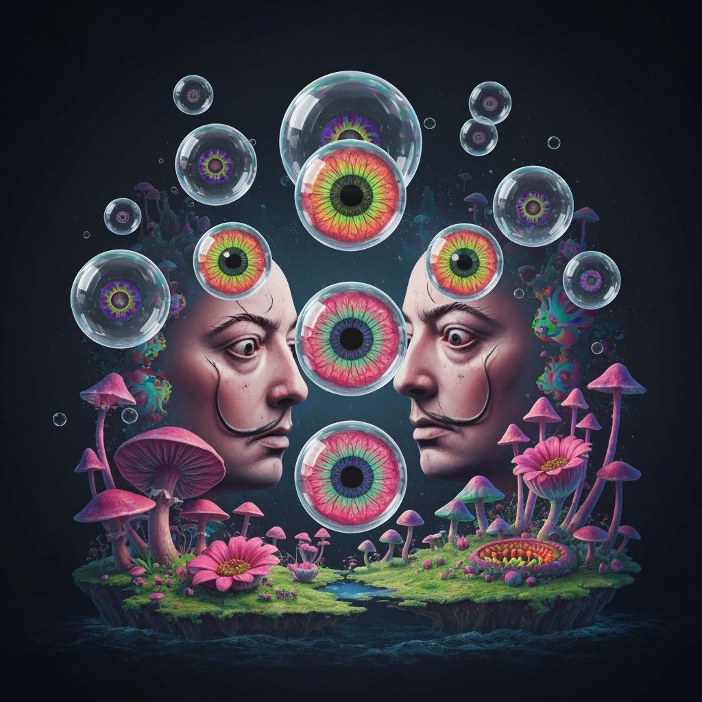 Surreal Faces in Crystal Bubbles and Psychedelic Flora
