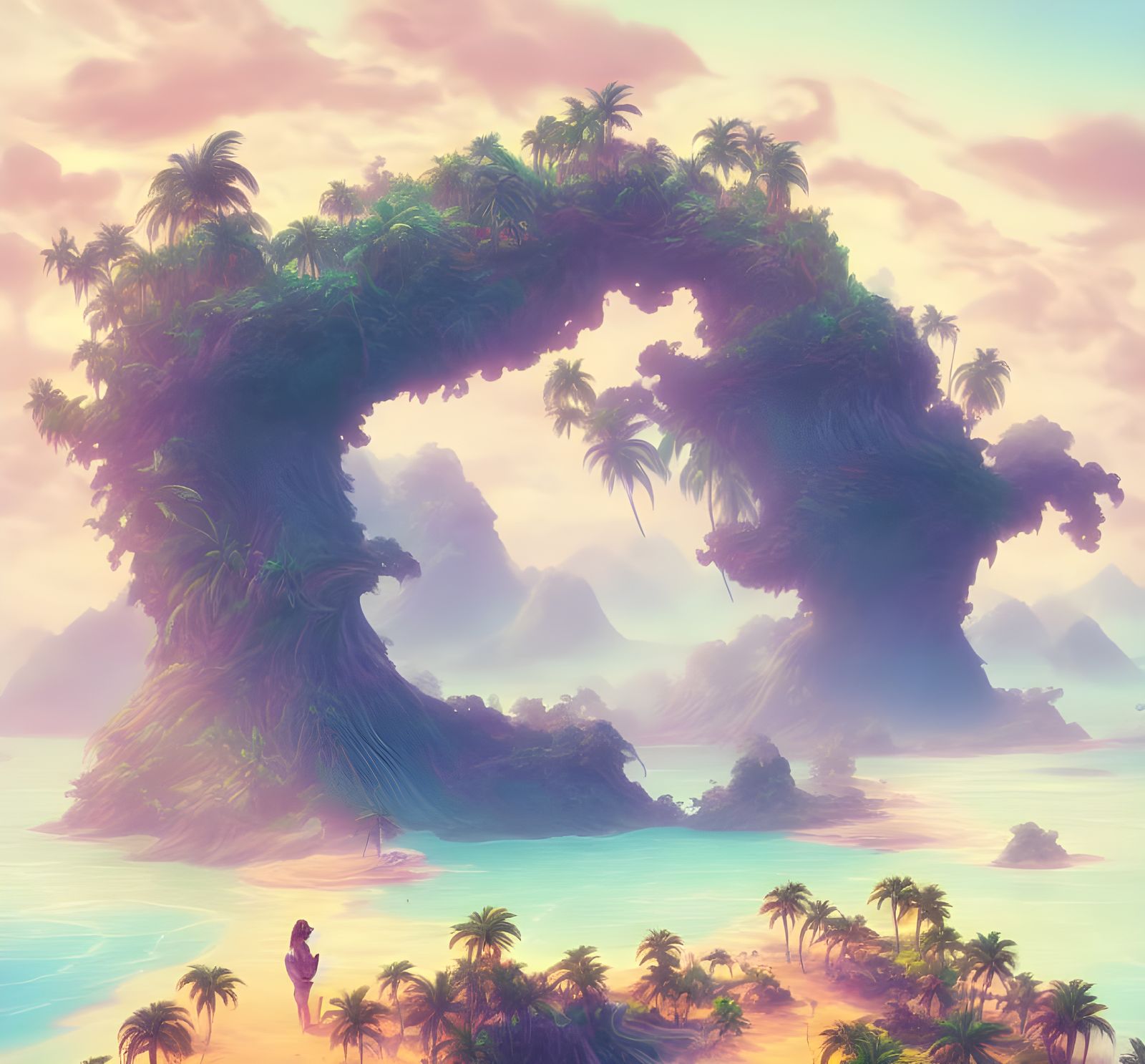 Tropical Island Digital Art in Mumford Style