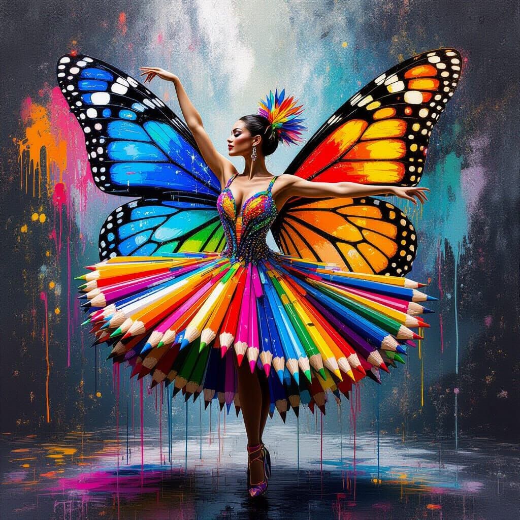 Pencil Dress Dancer Transforms into Butterfly with Graffiti ...