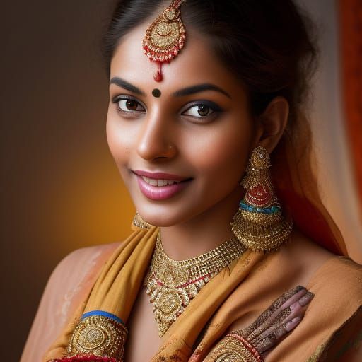 Indian Woman in Traditional Attire, Oil Painting