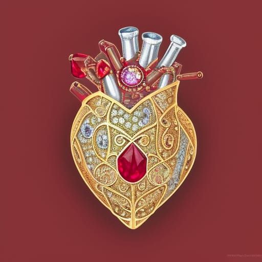 Bejeweled Art Nouveau Heart with Rubies and Diamonds