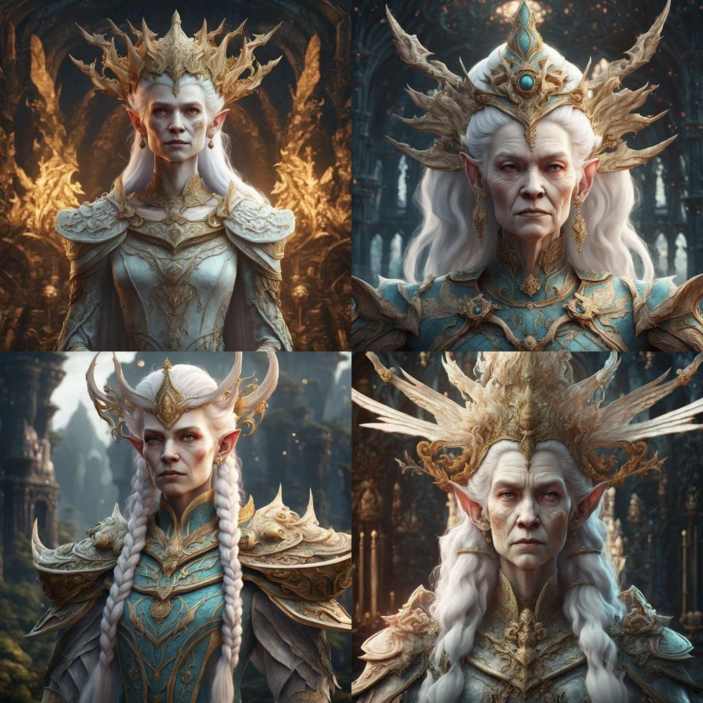 Regal Albino Elf Queen: Fantasy Concept Art