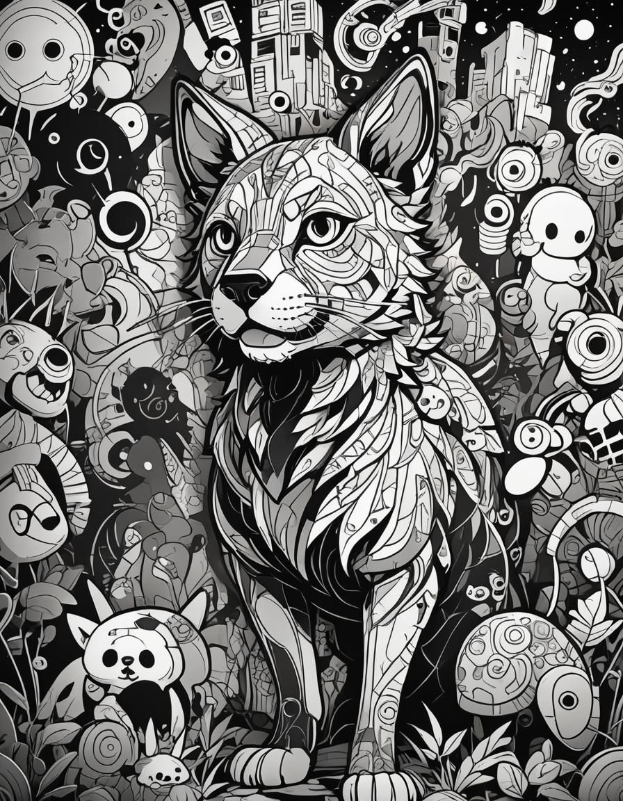 Funny Animal in Doodle World: Outline Art