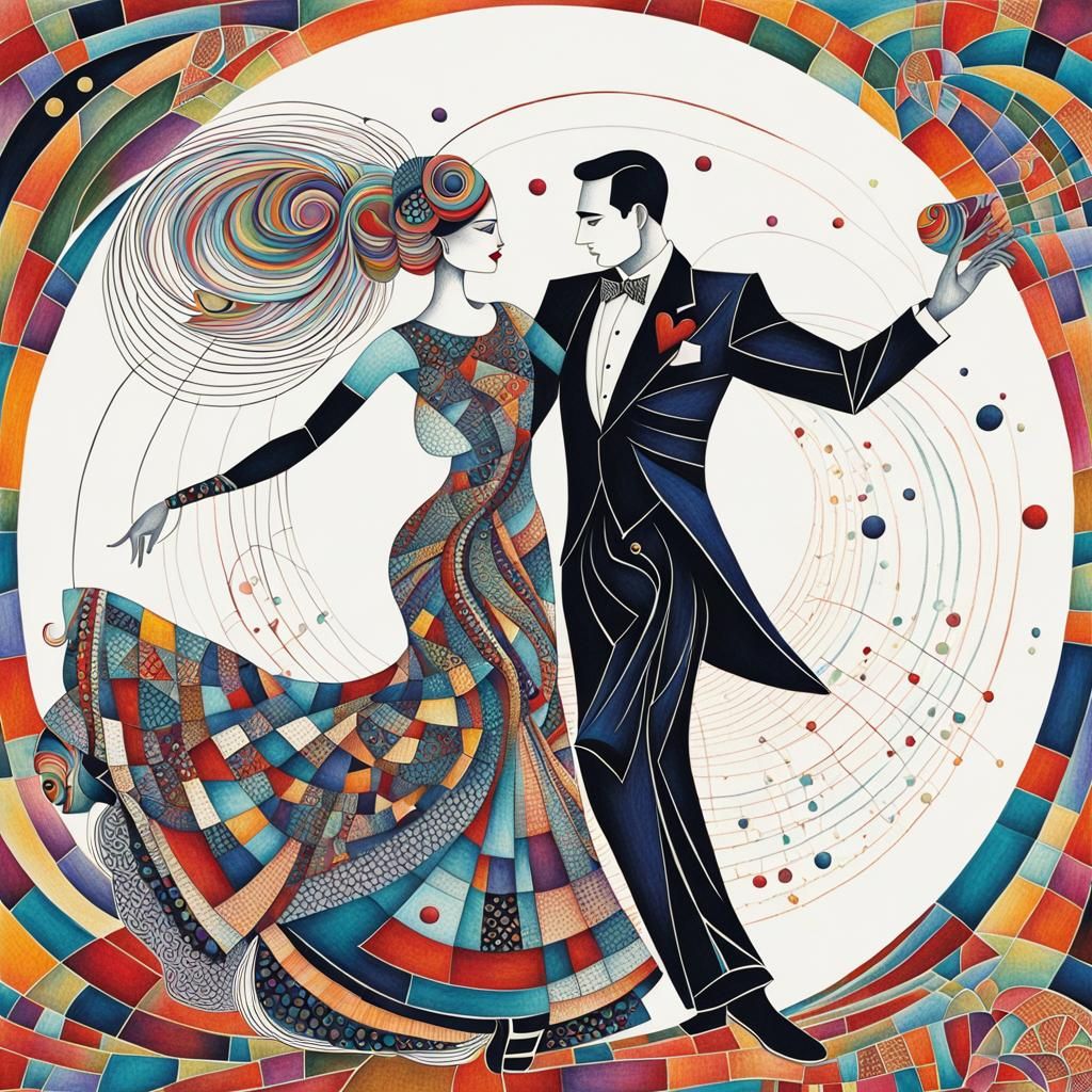 Ballroom Dance in Avant-Garde Zentangle Style