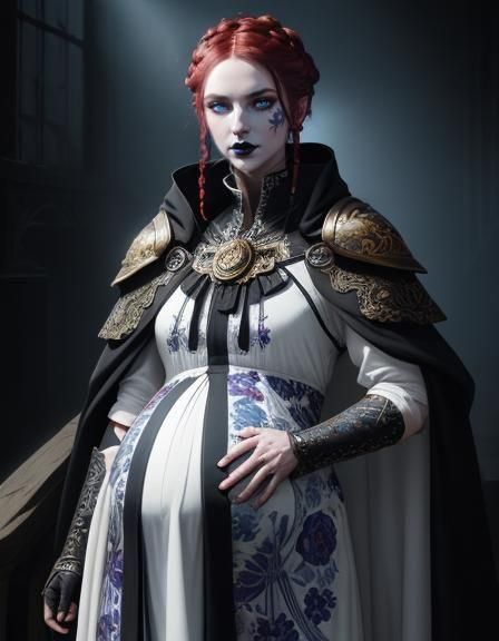 Pregnant Knight with Braided Hair, Dark Fantasy Art