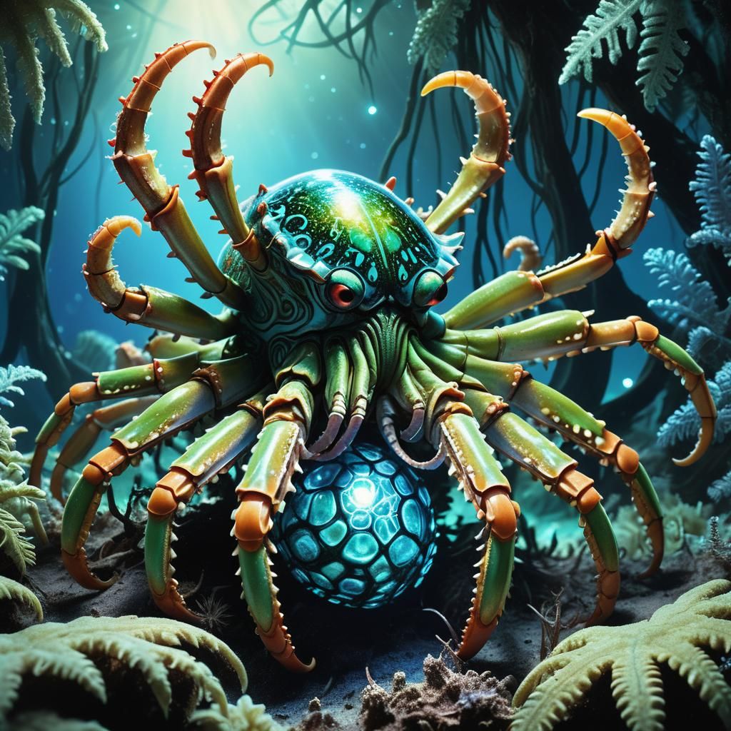 Bioluminescent Alien Crab-Octopus in Haeckel Style