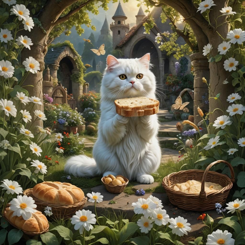 Enchanted Garden Protector: Majestic Cat Offers Peace to Lit...