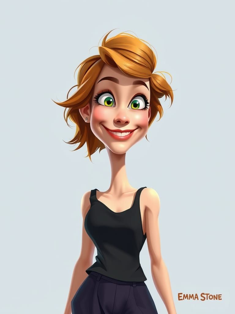 Emma Stone Caricature in Pixar Style