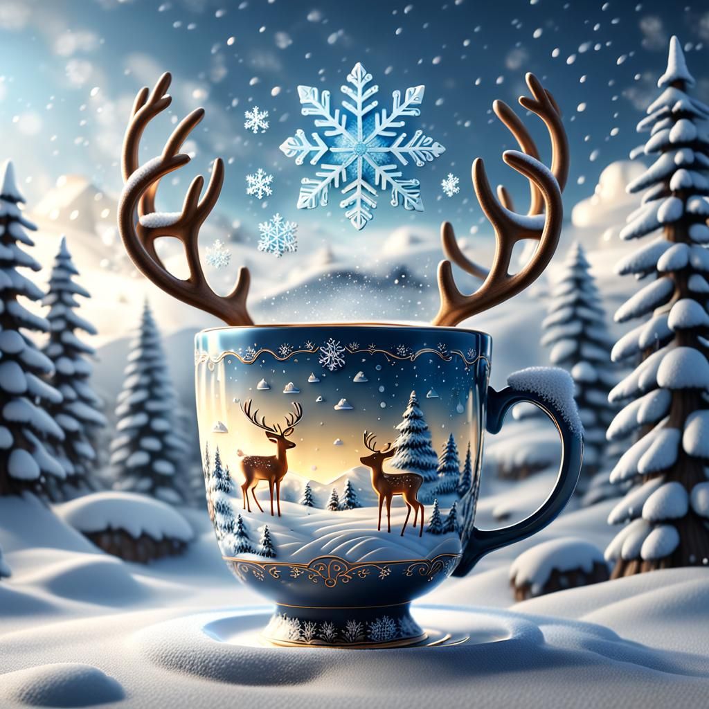 Raindeer Snowflake Tea Cup Wreath