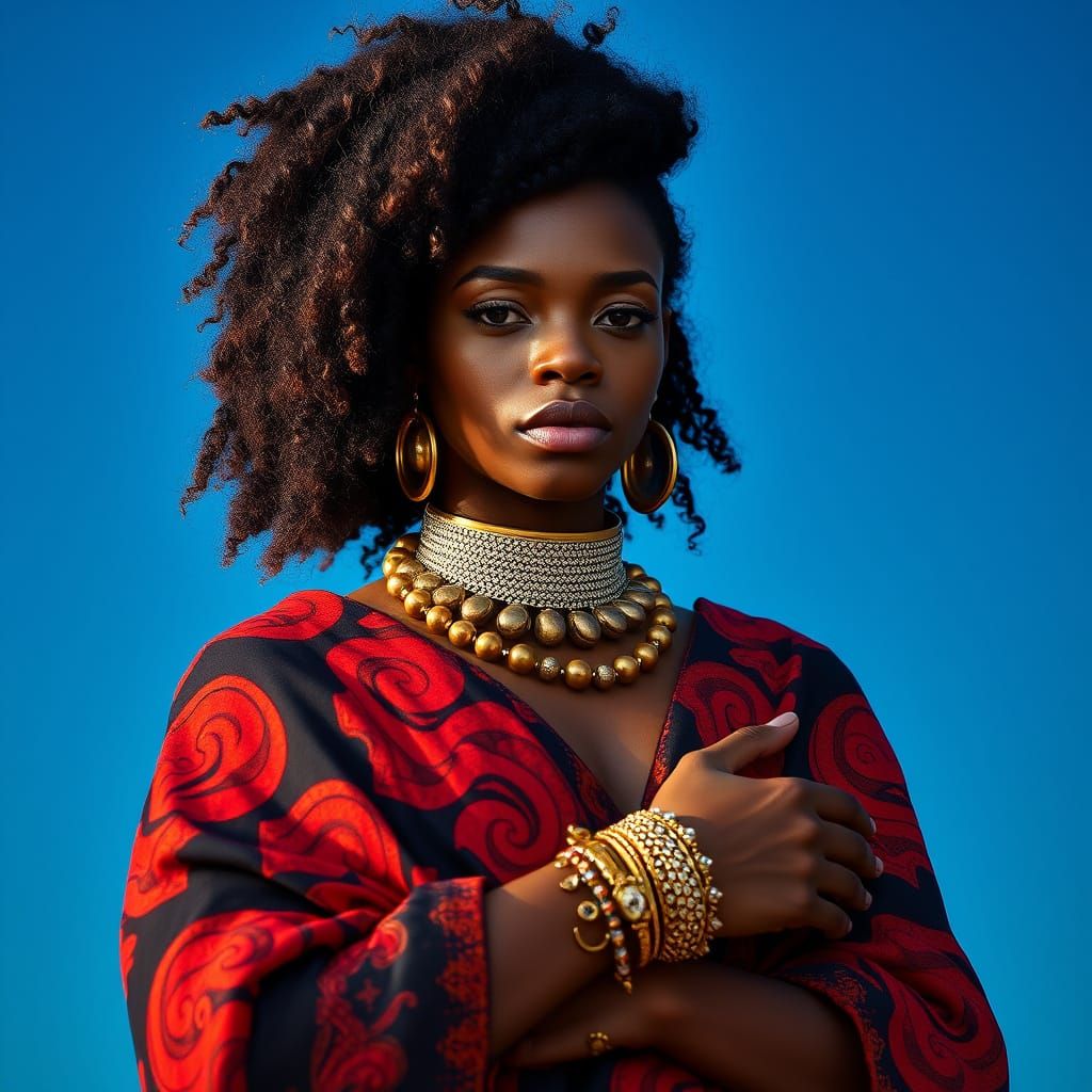 Regal Afro Futurist Goddess in Vibrant Cape