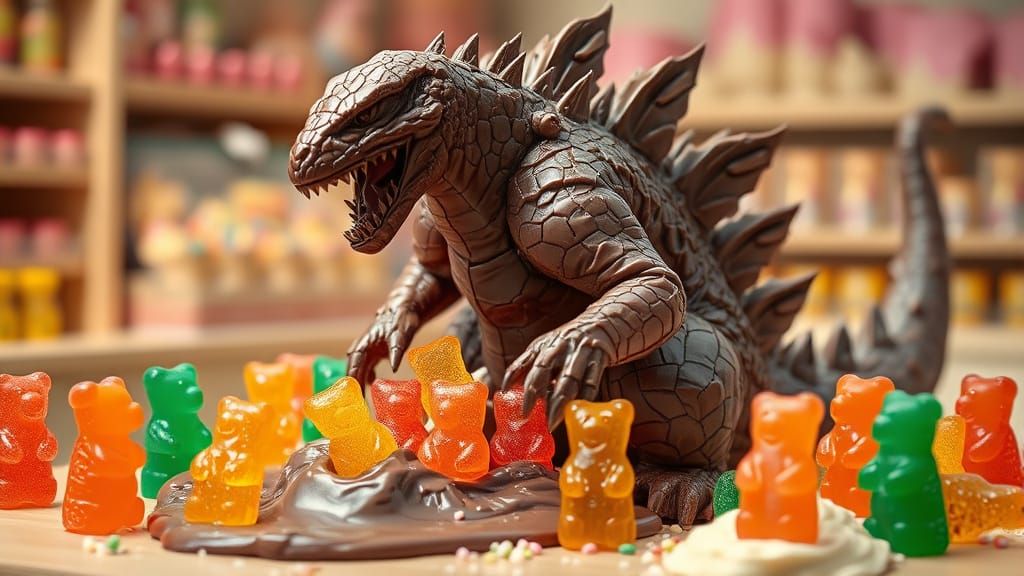 Chocolate Godzilla Gummy Bear Attack