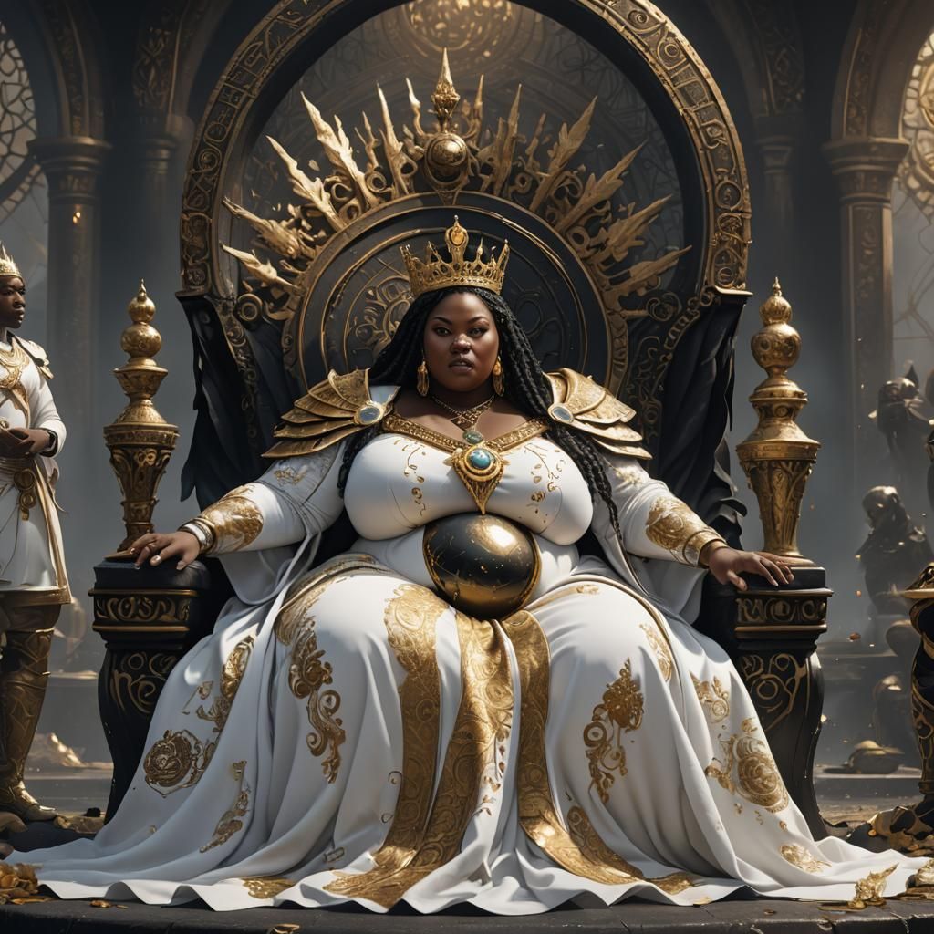 Ebony Queen and King on Thrones: Fantasy Art