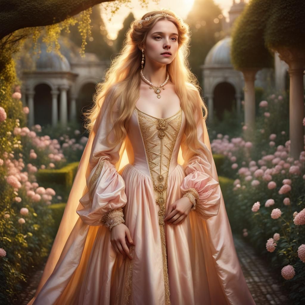 Renaissance Girl in Golden Gown: Digital Painting