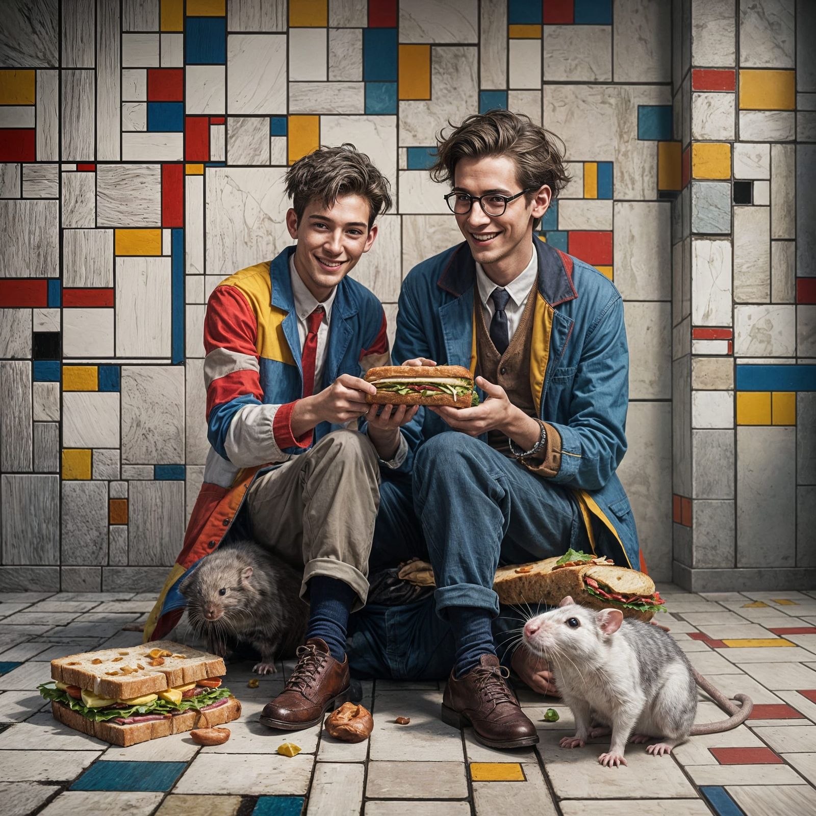 Carefree Friends Share a Wholesome Sandwich with Their Joyfu...