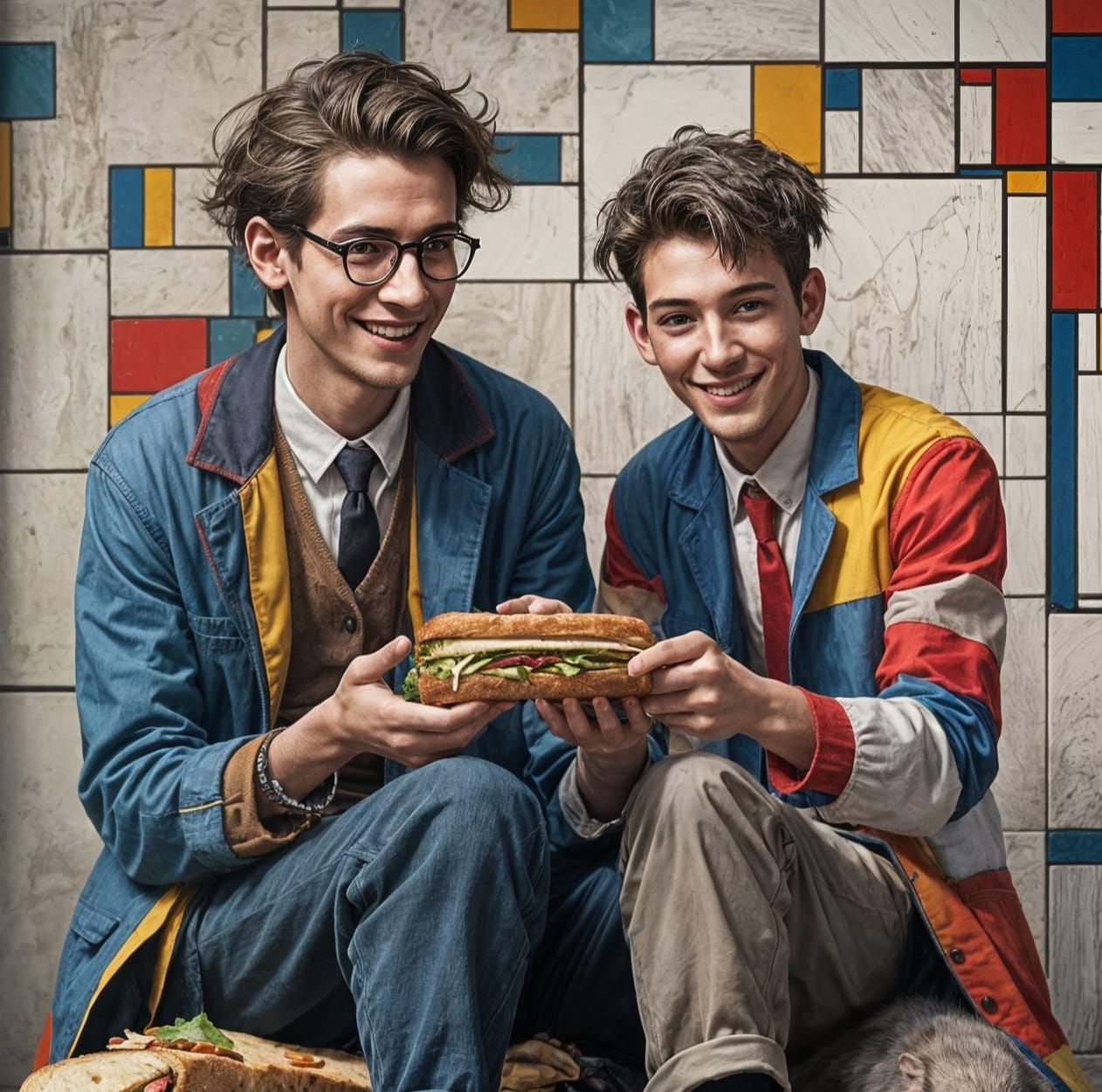 Joyful Friends and Pet Rats Enjoy a Wholesome Sandwich in Ge...