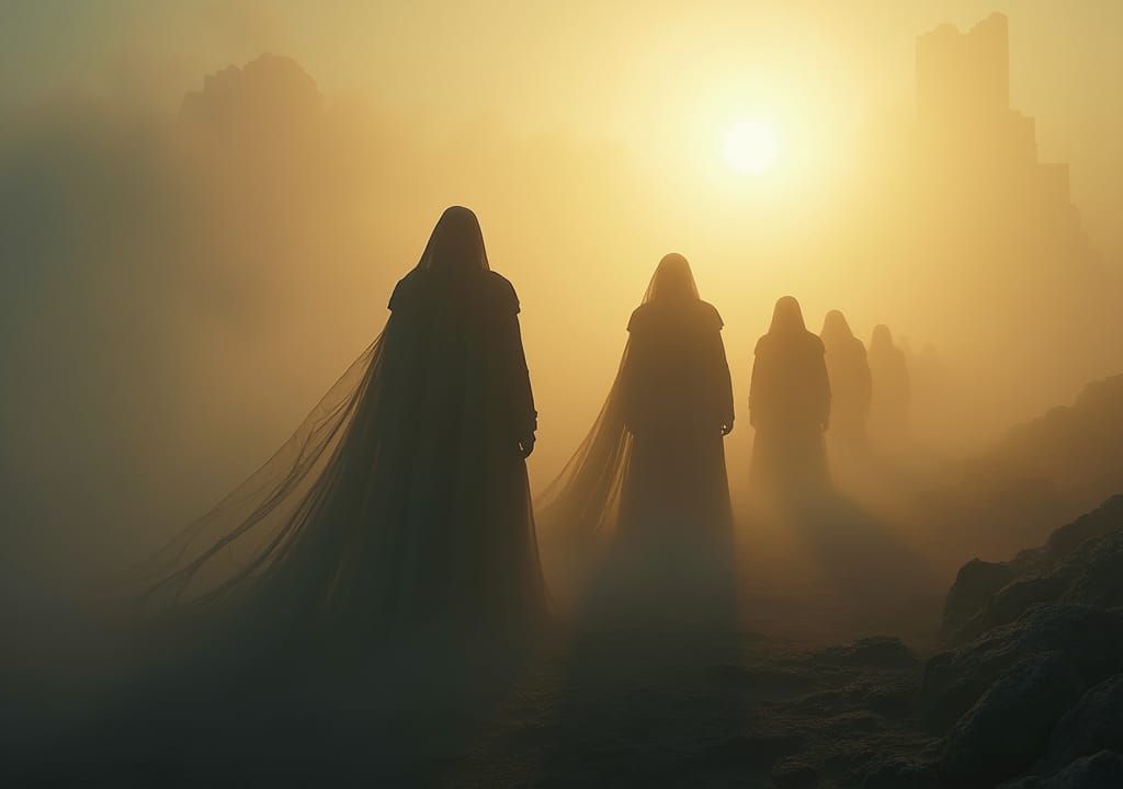 Ethereal Figures in Mist: Dawn of the Fallen