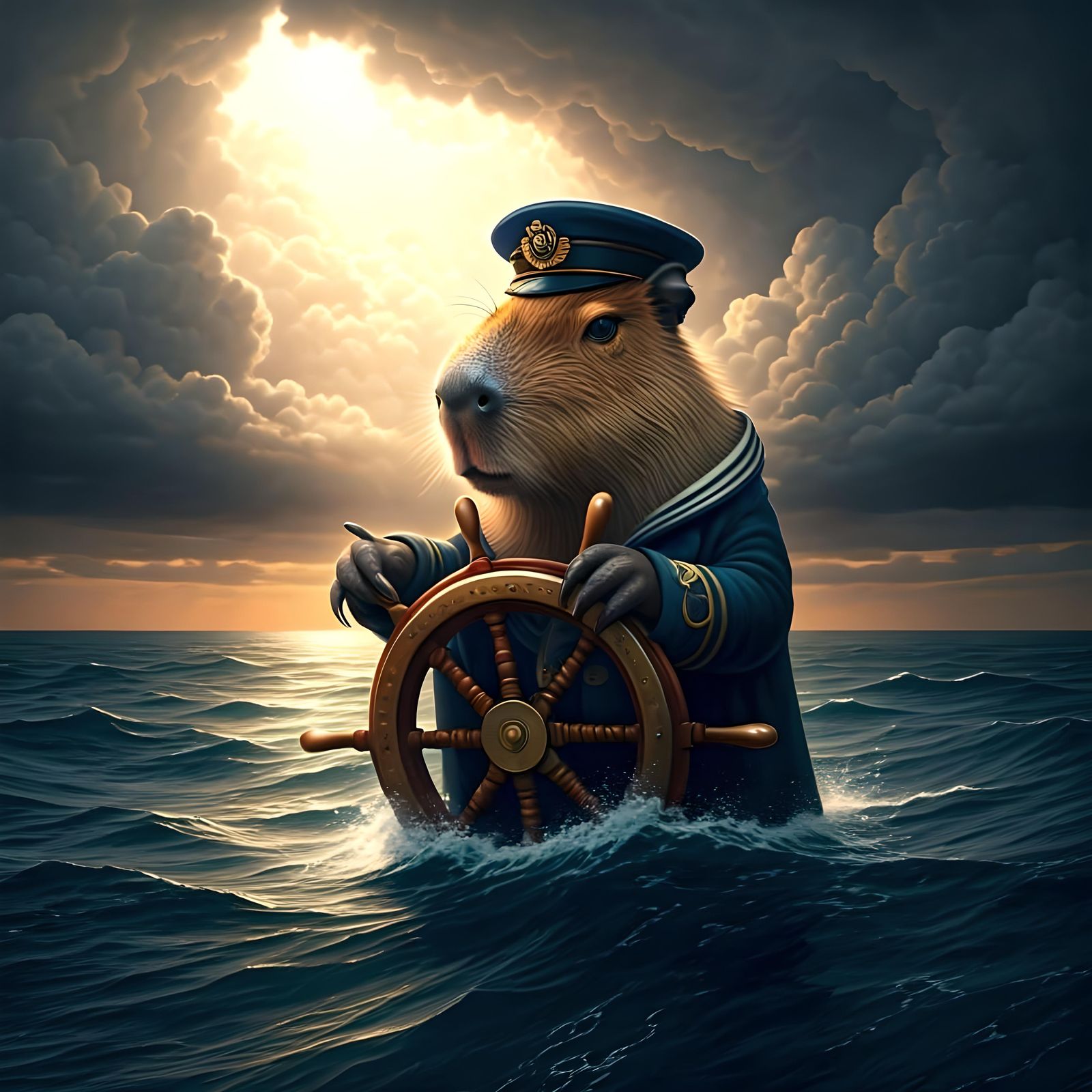 Capybara Sails Through Storm with Sunlight