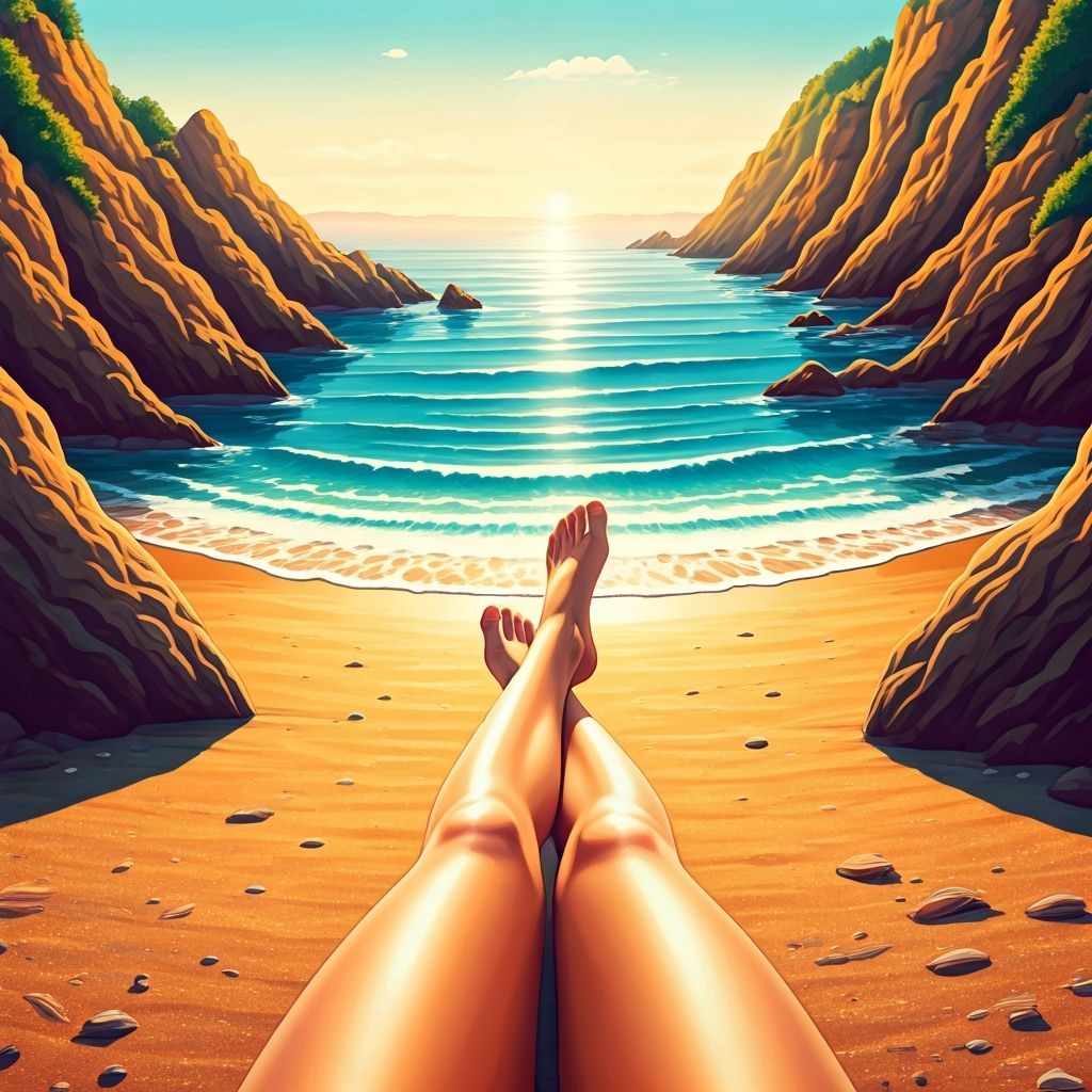 Woman's Legs on Beach in Watercolour Style